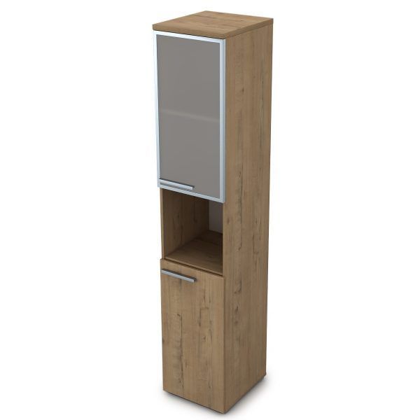 9ПЛ.005.20 Пенал высокий со стеклом и нишей (400x450x2045), левый (Teakwood)