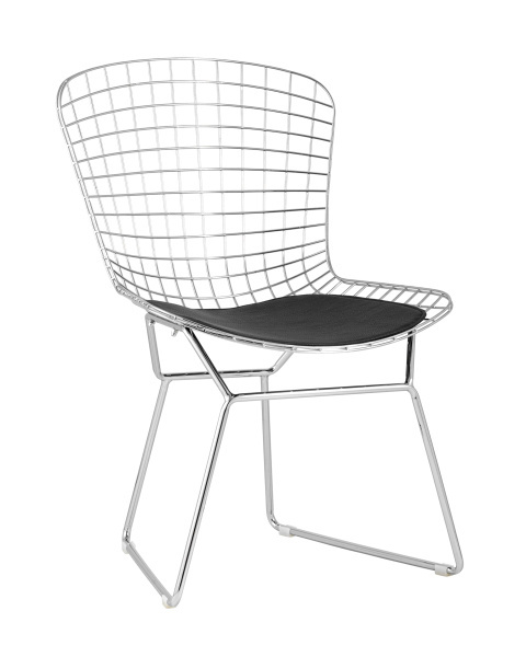 Стул обеденный Bertoia хромированный с черной подушкой (Стул кухонный Bertoia серебристый)