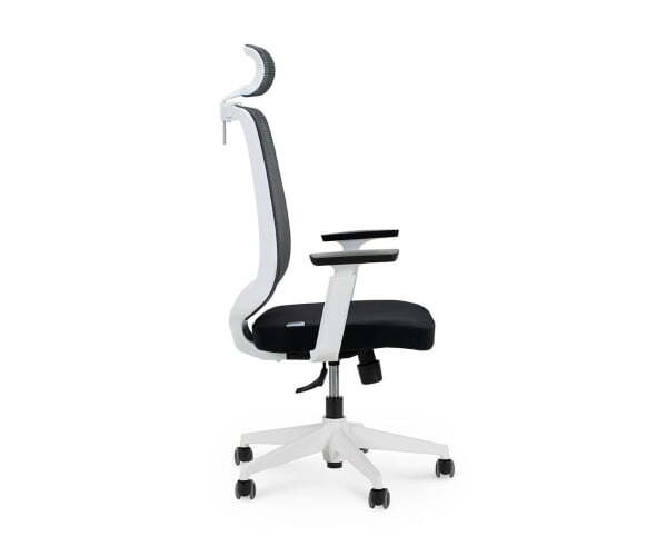 Кресло офисное / Лондон офис white plastic / белый пластик / серая сетка / черная ткань