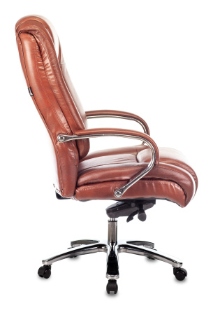Кресло руководителя T-9925SL светло-коричневый Leather EiCHel кожа крестов. металл хром (Светло-коричневый)